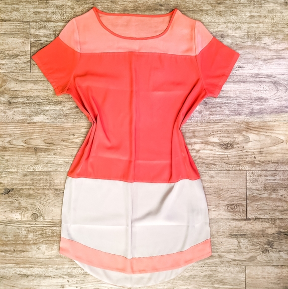 EXPRESS Dress in Coral Salmon & Tan Khaki Beige - Picture 3 of 3